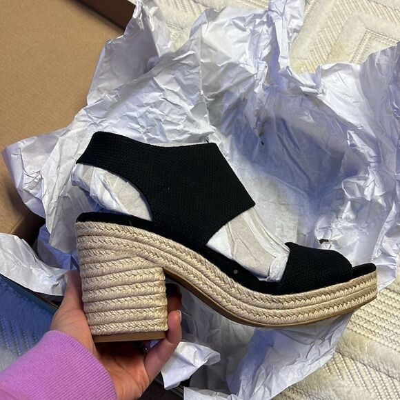 TOMS Majorca Espadrille Platform Sandal - Black Basket Weave - Picture 3 of 7